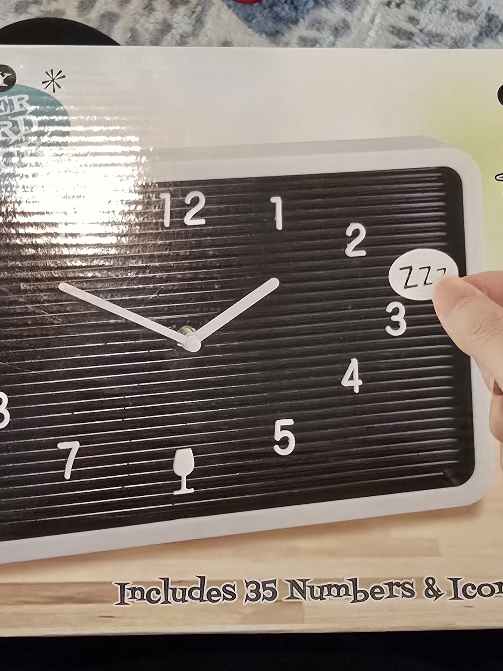 Buzzy Customizable Black Letterboard Wall Clock with White Frame